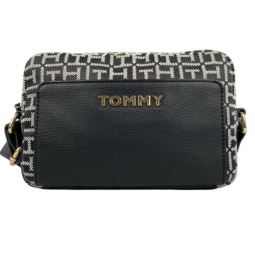 Tommy Hilfiger Black and White Logo Camera Crossbody Bag